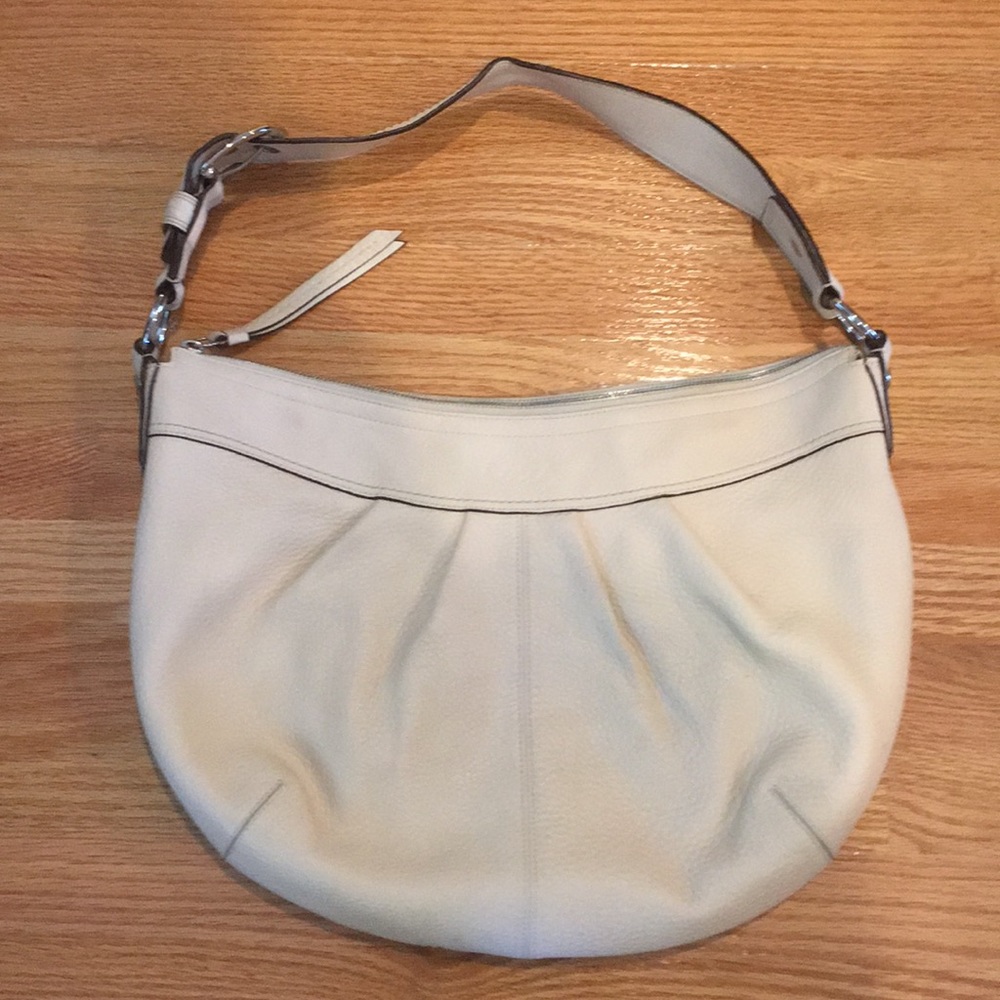 Coach Ivory Pebbled Leather Shoulder Bag w/ Silver